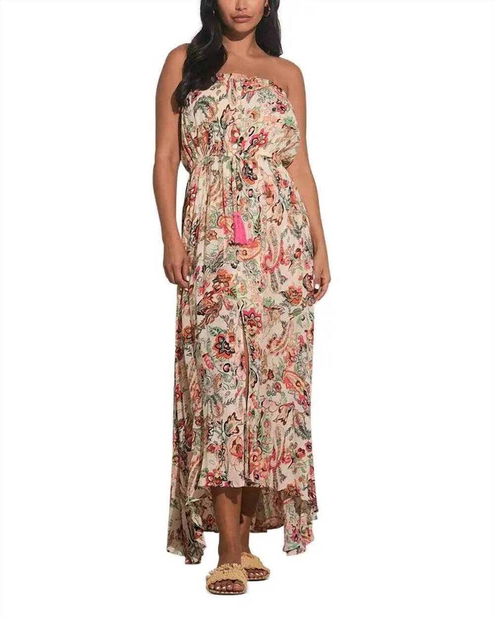 NEW ELAN floral strapless maxi dress in pink